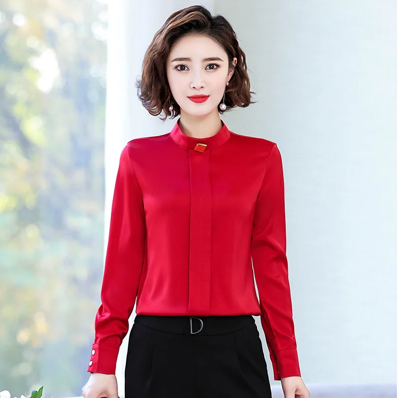 

Female Blouses chiffon Tops and Blouses business Long Sleeve Ladies Shirts White blue red Blusas Plus Size Blusa Feminina Tops
