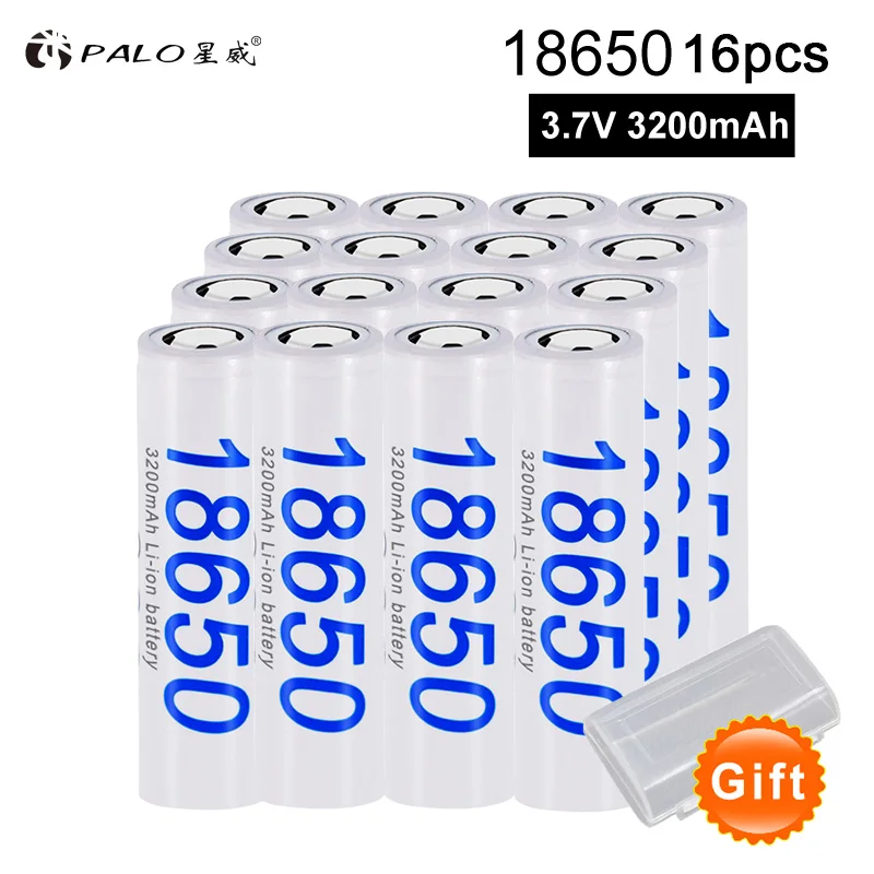 16pcs PALO 18650 литий-ионная аккумуляторная батарея 2-24 шт. оригинальные 3200 мАч литиевые батареи для Panasonic фонарик цифровые камеры - Цвет: 16pcs