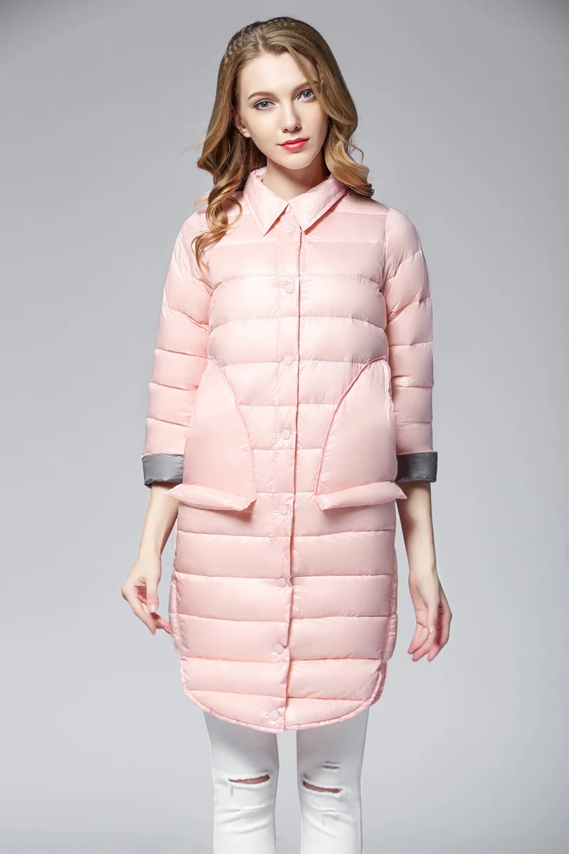 

Women Fashion Spring Medium-long Parkas Duck Down Jacket Ultra Light Shirt Collar Female Overcoat Jackets Casual Winter Coat