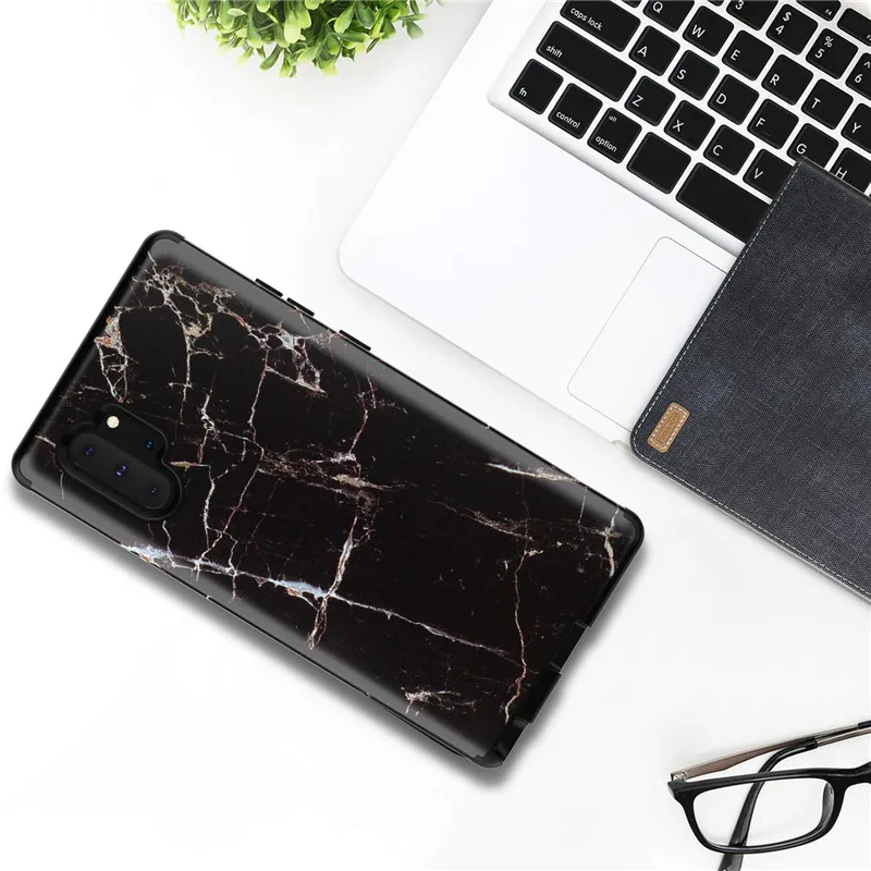 Передняя и задняя 360 градусов полный корпус защитный чехол для samsung note10 Plus мраморный цветок блестящий PU силиконовый ударостойкая гибридная Броня - Цвет: 07