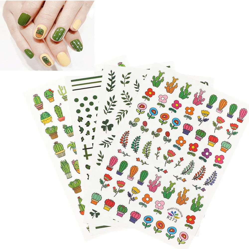 Модные женские кактус водяные наклейки для ногтей волнистые точки зеленый