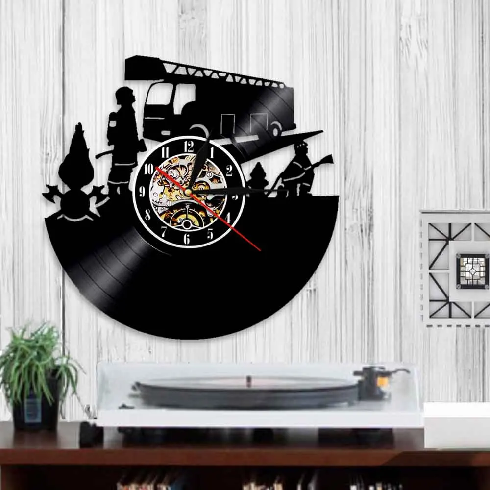 Настенные часы пожарный с виниловой пластиной пожарная машина | Дом и сад