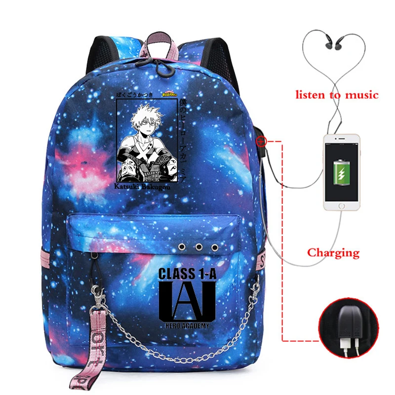 anime my hero academia deku bakugou boku no hero academia school bags for girls female laptop backpack usb school backpack bags free global shipping