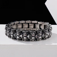 17mm men stainless steel skull charms bracelet bangle punk men jewelry accessories male skull charm wristband pulseira