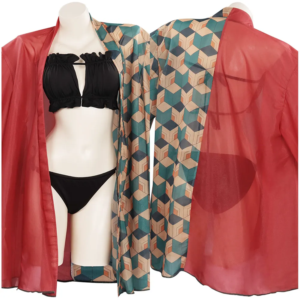 

Anime Demon Slayer Cosplay Tomioka Giyuu Swimwear Cloak Suit Summer Beach Push Up Bikini Outfits
