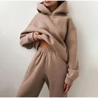 Женский флисовый комплект из двух предметов, элегантная однотонная теплая толстовка большого размера и длинные брюки, спортивный костюм, Осень-зима 2021