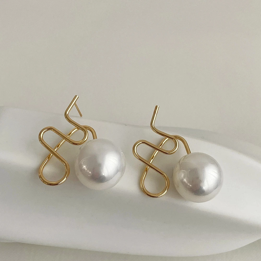 

Ghidbk Handmade Metal Wire Wrapped Pearls Studs Earrings For Women Elegant Created Geometric Bridal Wedding Party Earrings Gifts