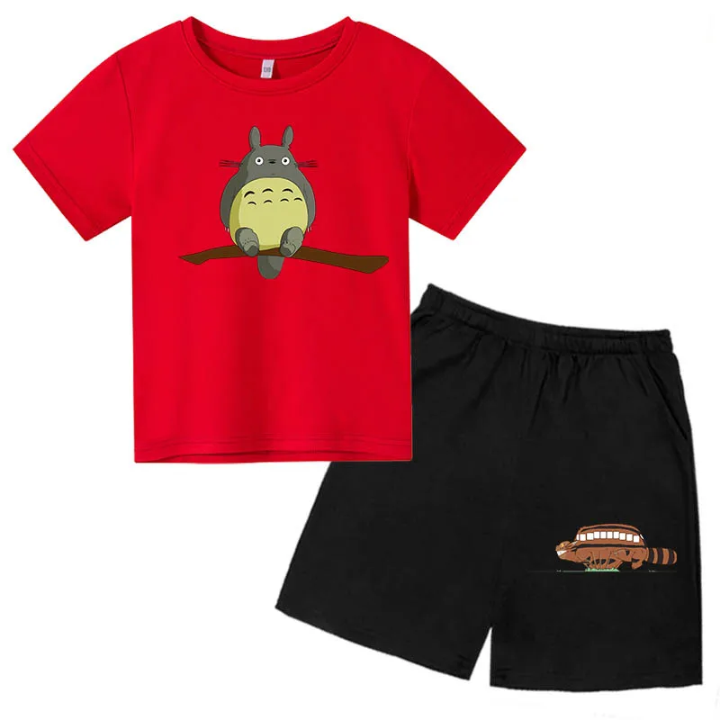 

2021 New Totoro T-shirt Set Summer Children/boy/girl Clothing Suit Cartoon Pure Cotton Short-sleeved T-shirt + shorts Two-Piece