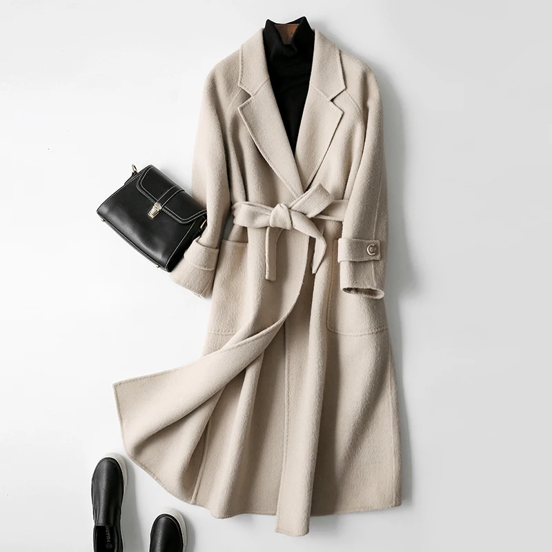 Зимнее женское пальто из натуральной шерсти альпаки двухстороннее шерстяное