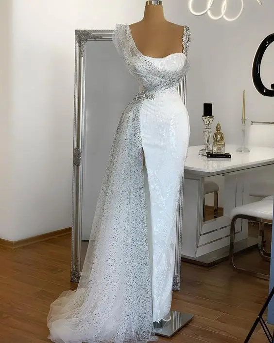 

Элегантное Вечернее Платье-Русалка цвета слоновой кости, женское платье для выпускного вечера без рукавов, свадебные сексуальные вечерние ...