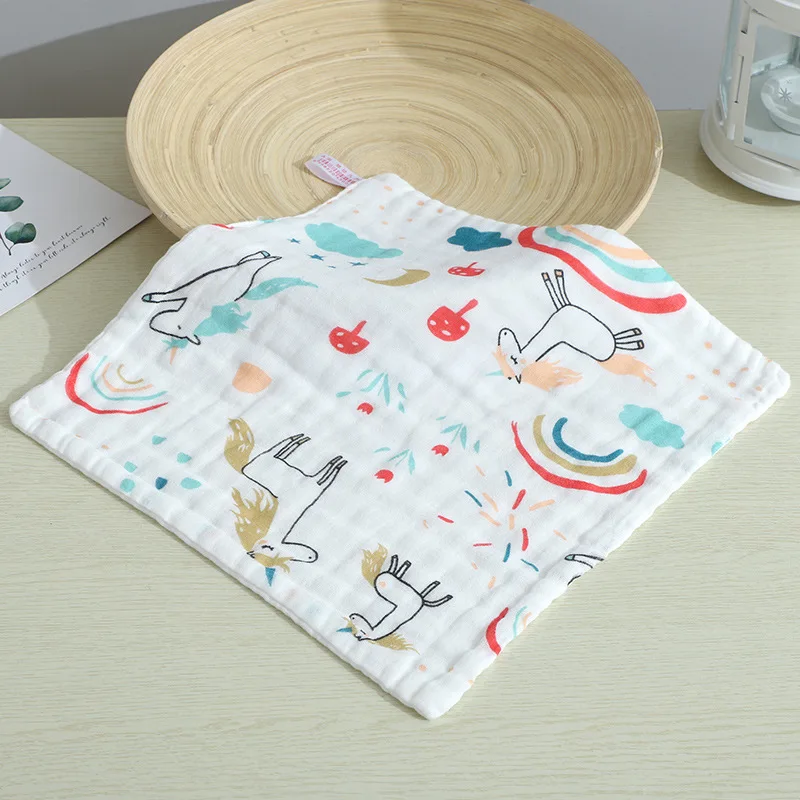 Детское полотенце хлопковое 6 слоев Марлевое для новорожденных с рисунком лица