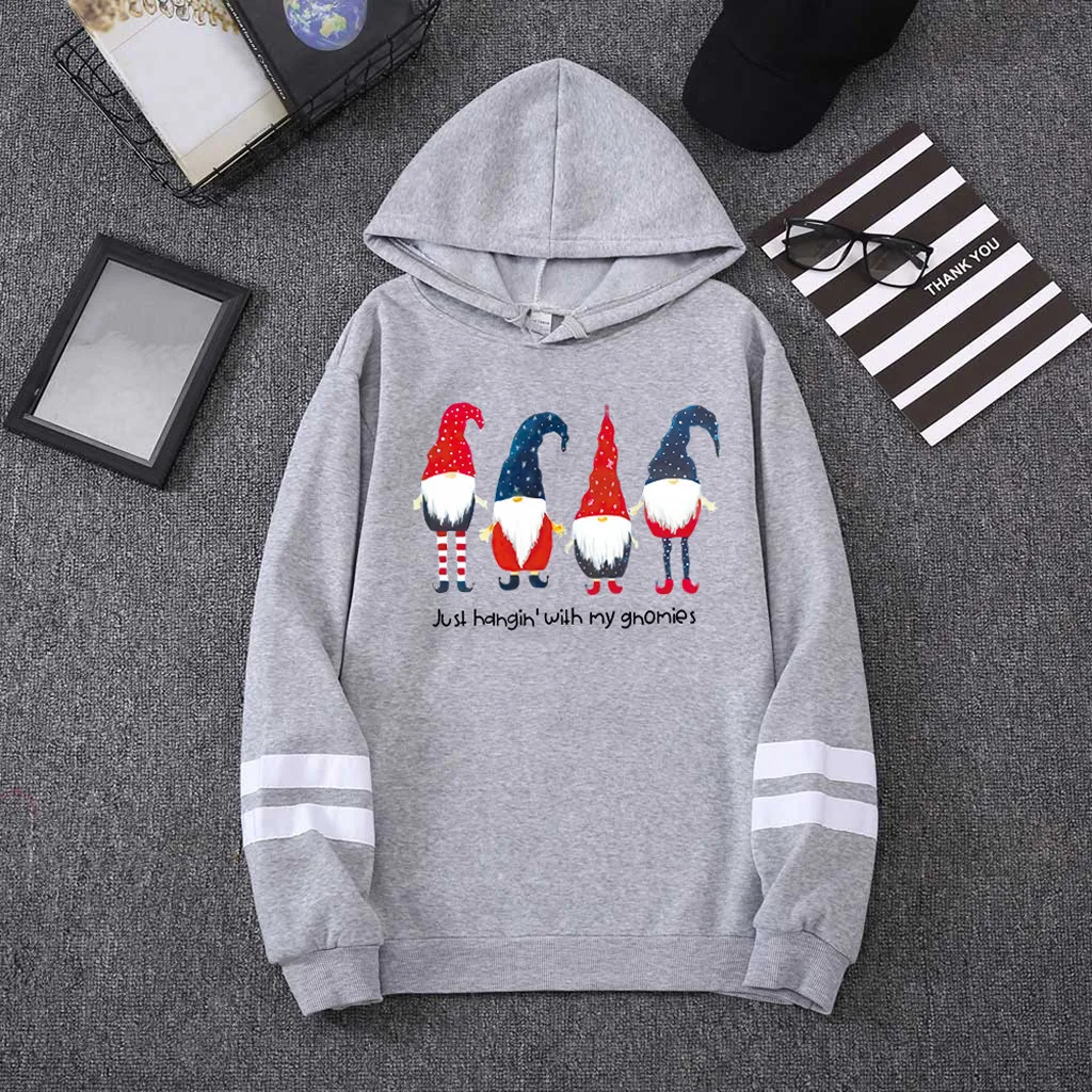 Women Christmas Print Long Sleeves Hooded Pullover Sweatshirt Tops Hoodie Streetwear Women Oversized Hoodies Moletom Feminino