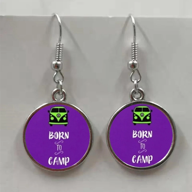 Симпатичные серьги счастливого кемпинга i RV стеклянные выпуклые круглые богини