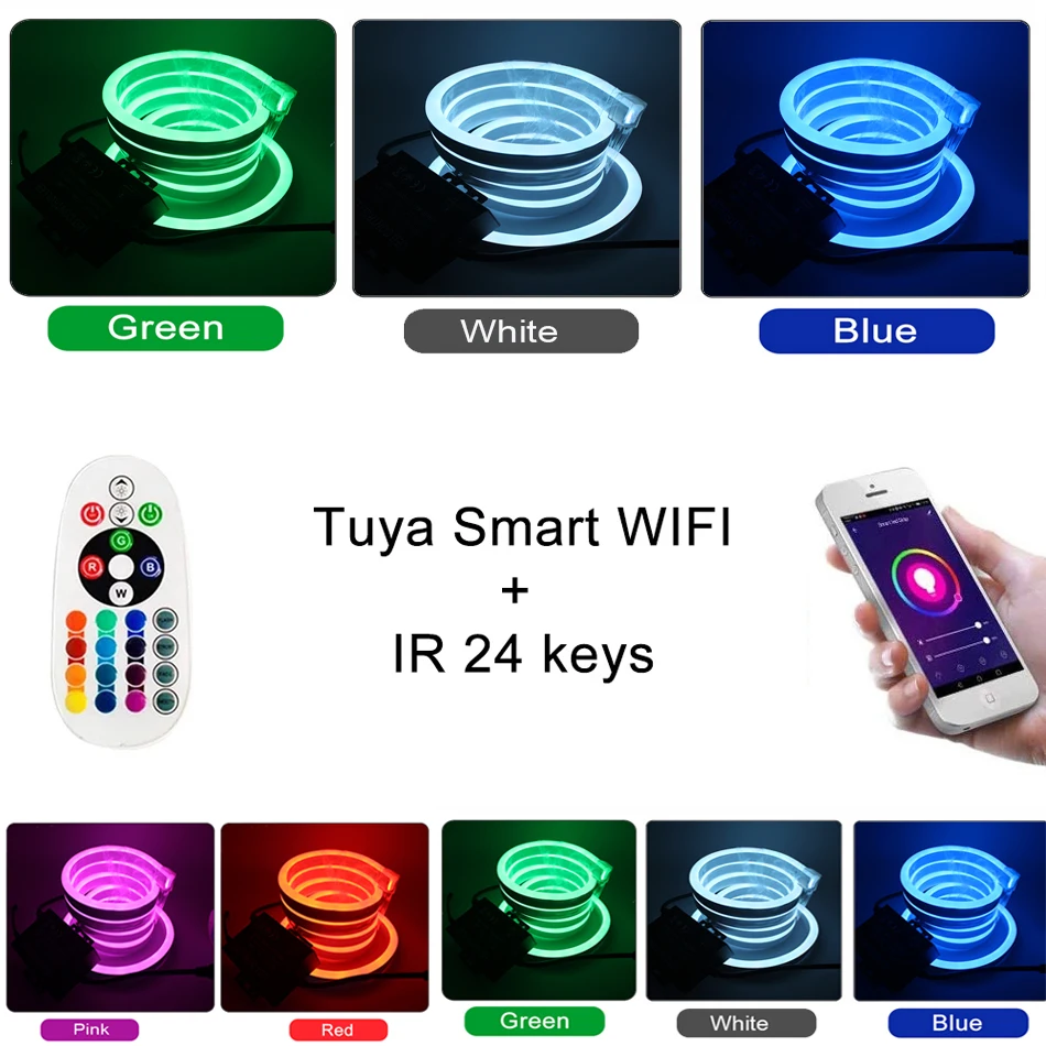 Smart Tuya WiFi Control RGB Neon Strip Light Lamp 5050 80LED/m Flexible LED Rope EU 220V US 110V Plug | Освещение