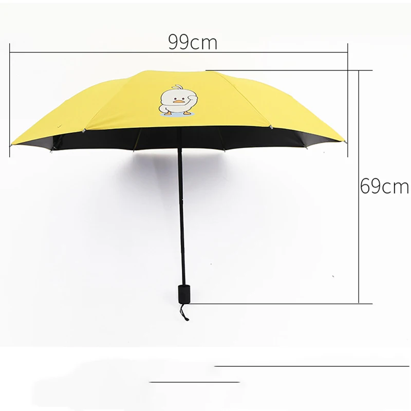 Маленький портативный складной зонт с желтой уткой три складных черных