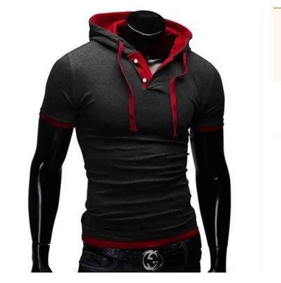 

2021 summer new short sleeve t-shirt men's sling hooded short sleeve T-shirt fashion