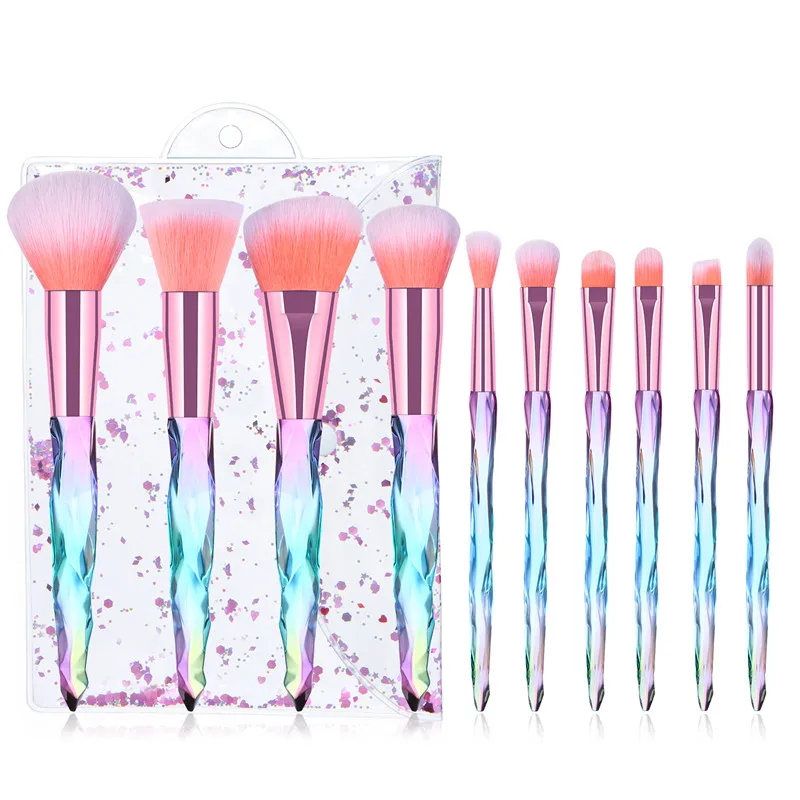 10pcs brush001 Massaller 10 шт. мягкие синтетические волосы кристалл ручка кисти тени для век подводка для глаз пудра Контур Смешивание Макияж Кисти Набор - Handle Color: 10pcs brush001