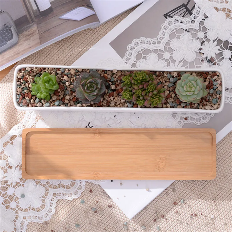 1 Set Minimalist Ship Shape White Ceramic Succulent Plant Pot Bonsai Planter Porcelain Flower with Bamboo Tray Home Decor | Дом и сад