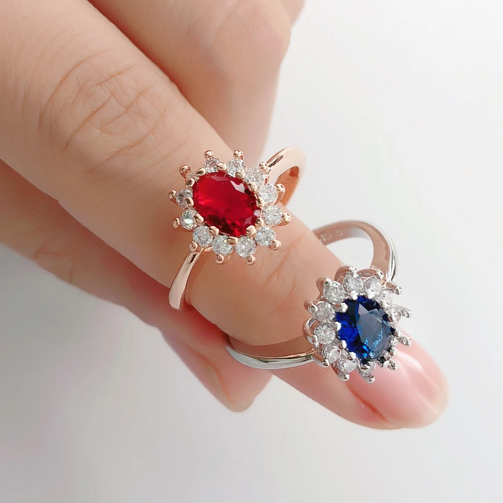 Женское Обручальное кольцо с синим кристаллом и цирконом R076 | Украшения