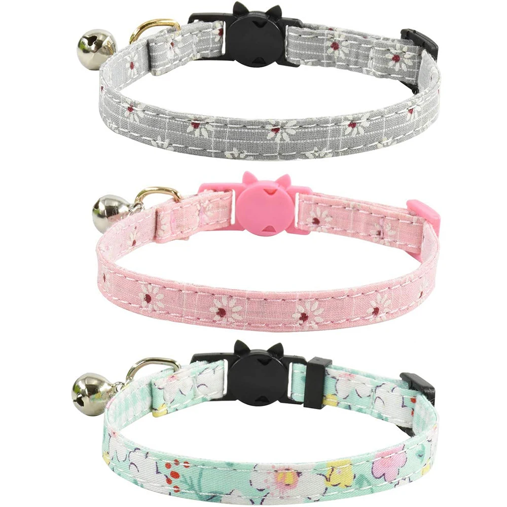 3 упаковки ошейник с колокольчиками прочный милый цветочный узор котенок