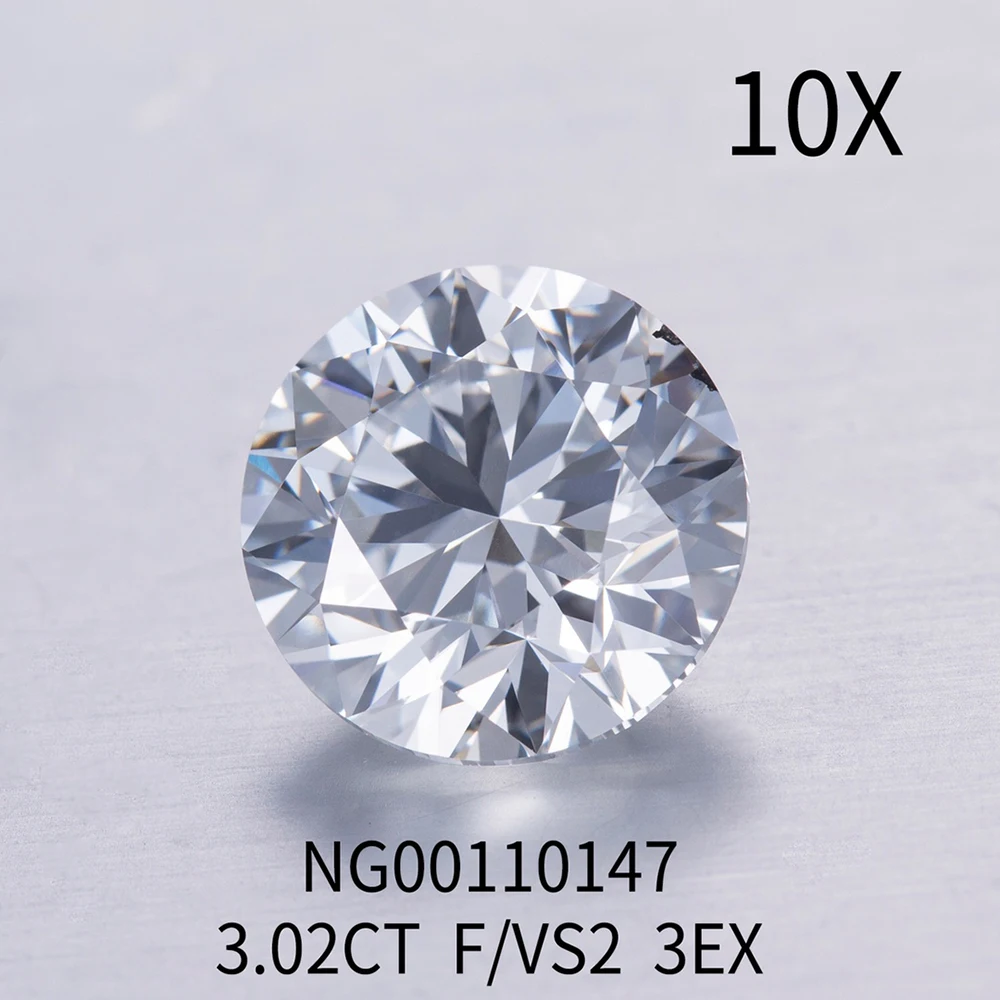 3.02ct Carat F Color VS2 Clarity NGIC Certificate Round CVD Lab Grown Diamond