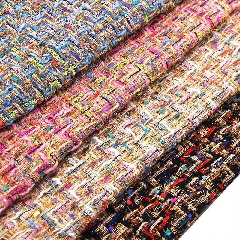 

Colorful Woven Yarn Dyed Tweed Fabrics Woolen High End Thick Autumn Winter Suit Coat Skirt Tweed Cloth Apparel Sewing Fabric
