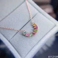 fine jewelry 925 sterling silver inset with natural gemstones women luxury popular color tourmaline pendant necklace chain suppo