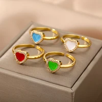 colorful zircon heart rings for women open adjustable stainless stainless crystal finger ring bling party couple jewerly anillos