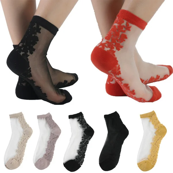 

2021 Women Lace Socks Crystal Glass Silk Short Thin Transparent Sexy Socks Funny Factory Direct Sale