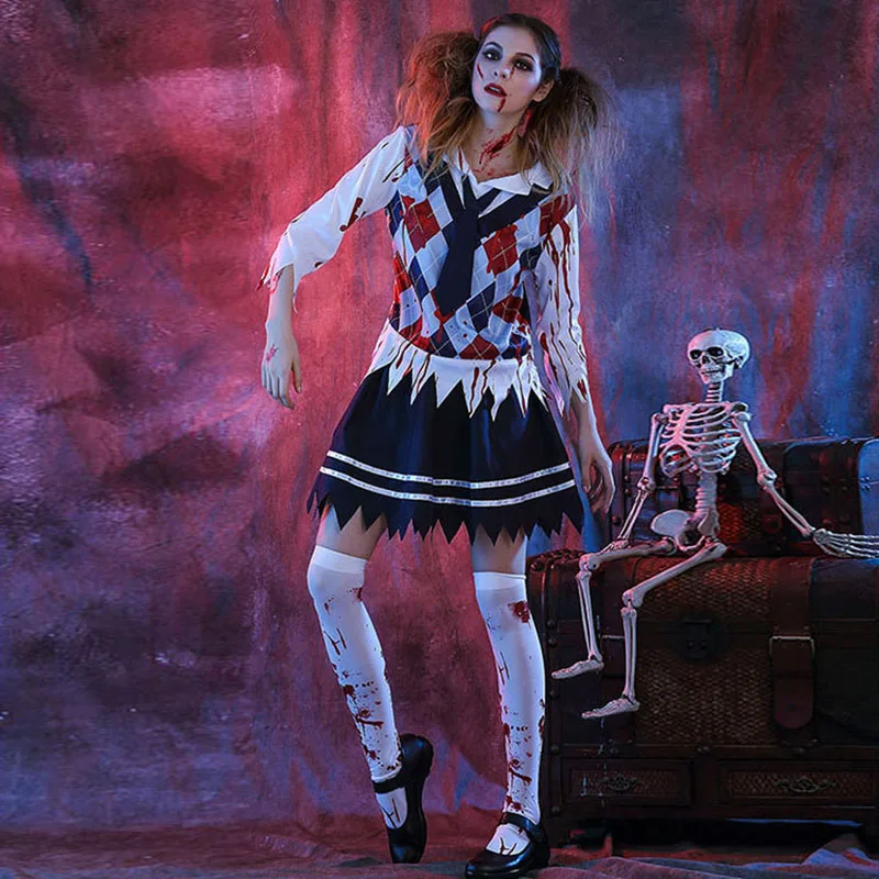 Женская школьная девушка костюм зомби проверенный страшный призрак
