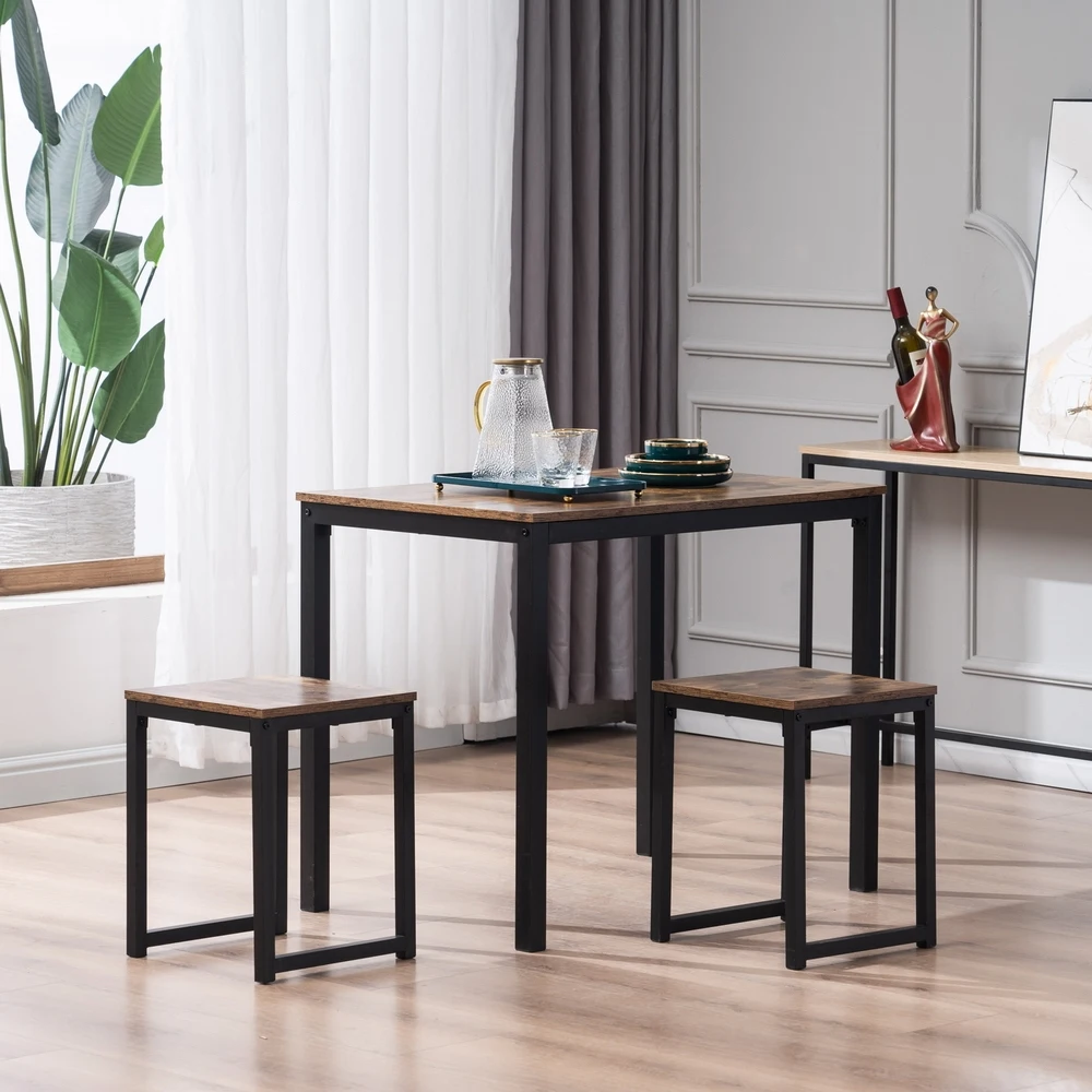 

Simple Three-piece Dining Table And Chair Set Burnt Wood Color 75cm High (90 X 60 X 75cm)