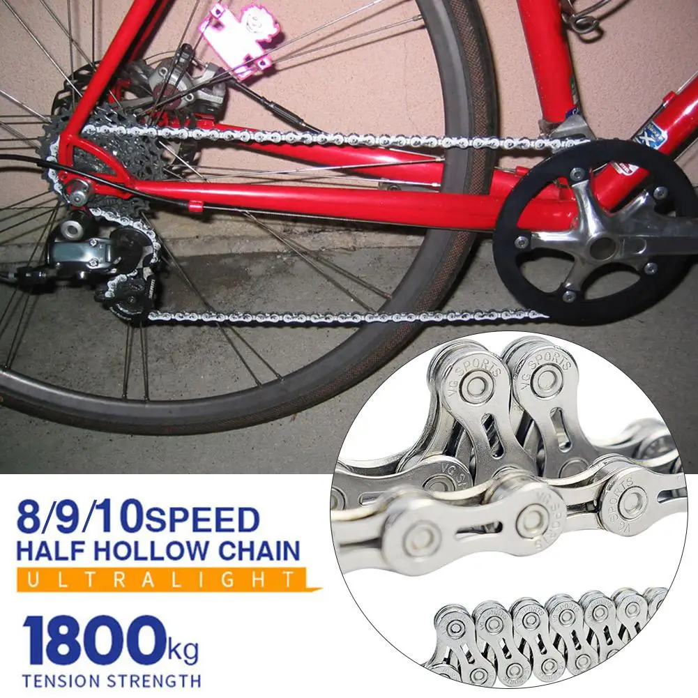 

Спортивная велосипедная цепь VG, полуполая цепь для горного и дорожного велосипеда, Защита от ржавчины 8, 9, 10 скоростей, золотистого и серебри...