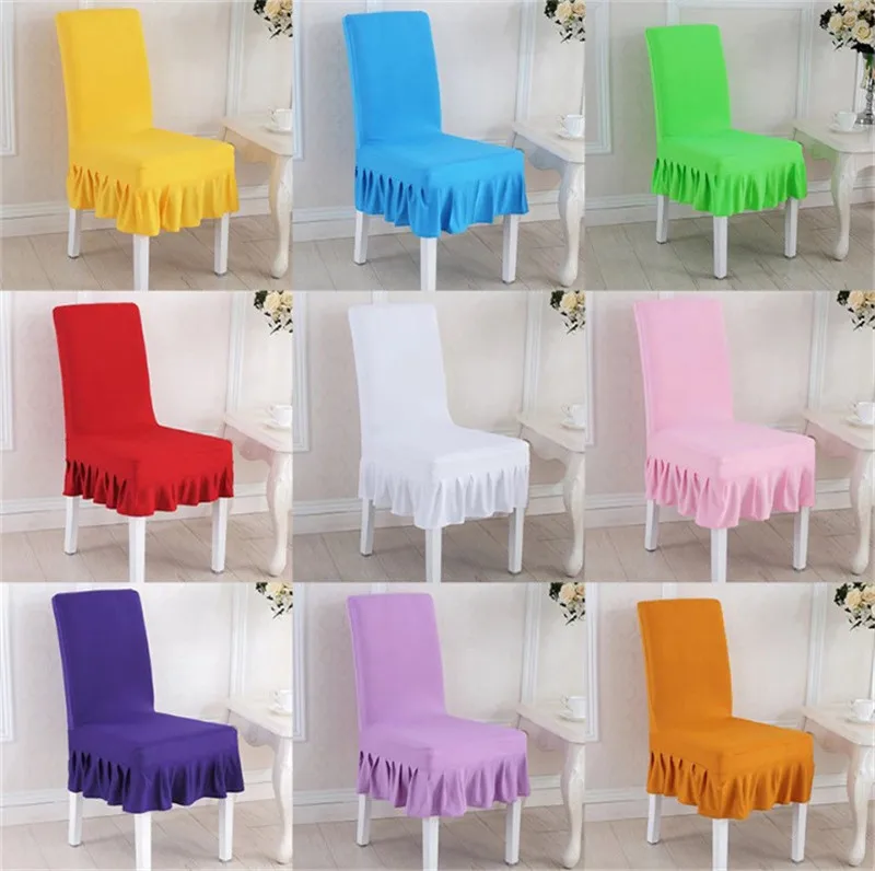 

Solid Plain Color Skirt House Dining Chair Covers Spadex Office Chair Covers Stretch Elastic Conference Restaurant Chair Covers