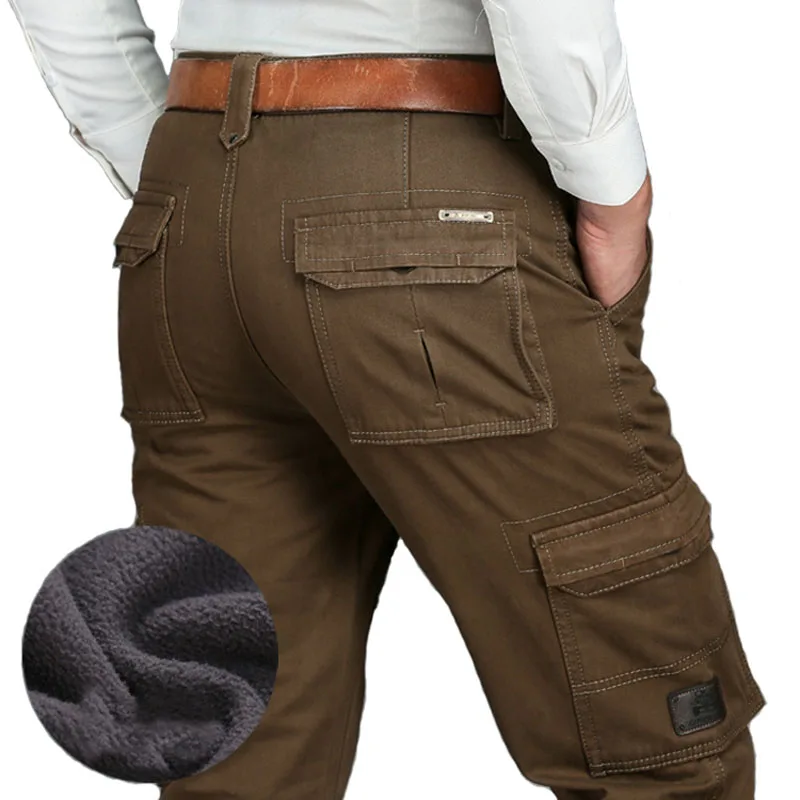 KIOVNO зимние мужские повседневные брюки-карго с несколькими карманами флисовые