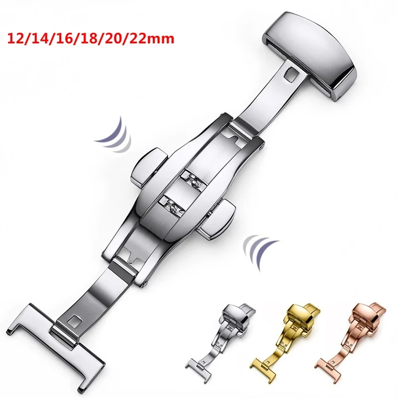 

Double Push Button Folding Clasp Watch Buckle Stainless Steel Solid Butterfly Deployment Watch Strap 12 14mm 16mm 18mm 20mm 22mm