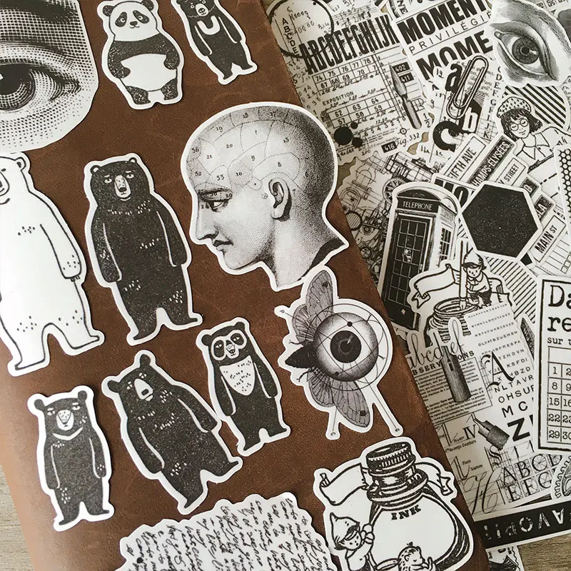 

64PCSBlack bear Sticker Decoration DIY Ablum Diary Scrapbooking Label Sticker Cute Stationery