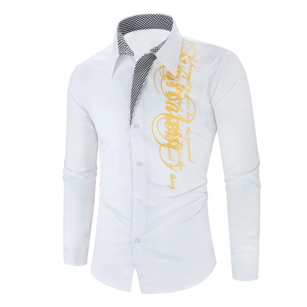 Роскошный золотистый и черный рубашка Для мужчин Slim Fit с длинными рукавами Camisa Masculina золотистый и черный Сорочка мужская, для общественных мест Для мужчин клуб нарядная рубашка - Цвет: White