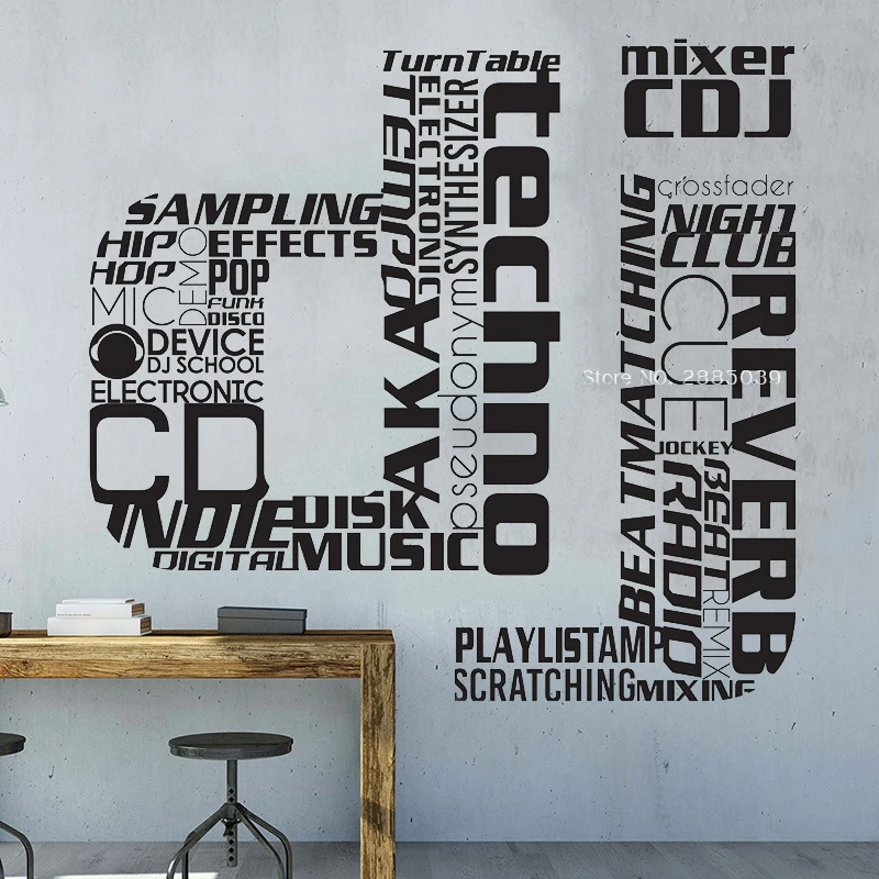 Dj Wall Art Music Sticker Vinyl Funky Party Phase Decoration Decal American Words Sign Mural Lettering Stickers LC1660 | Дом и сад