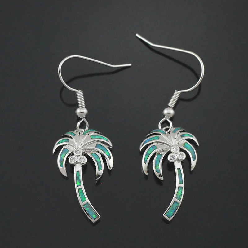 

Palm Tree Coconut Synthetic Green Fire Opal Women Gilrs Earrings OE271