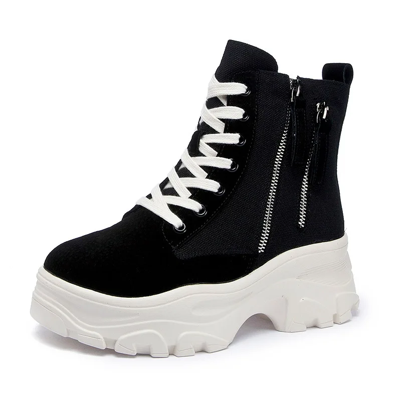 

boots children autumn 2019 new British trend thick bottom high top canvas breathable net red skinny boots