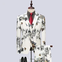 jacket vest pants 2021 printing design male host performance dress club business casual wedding 3 pieces set supersize