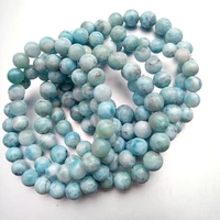 natural dominica larimar stone beads smooth round bracelet charm gemstone for jewelry making diy women gift necklace