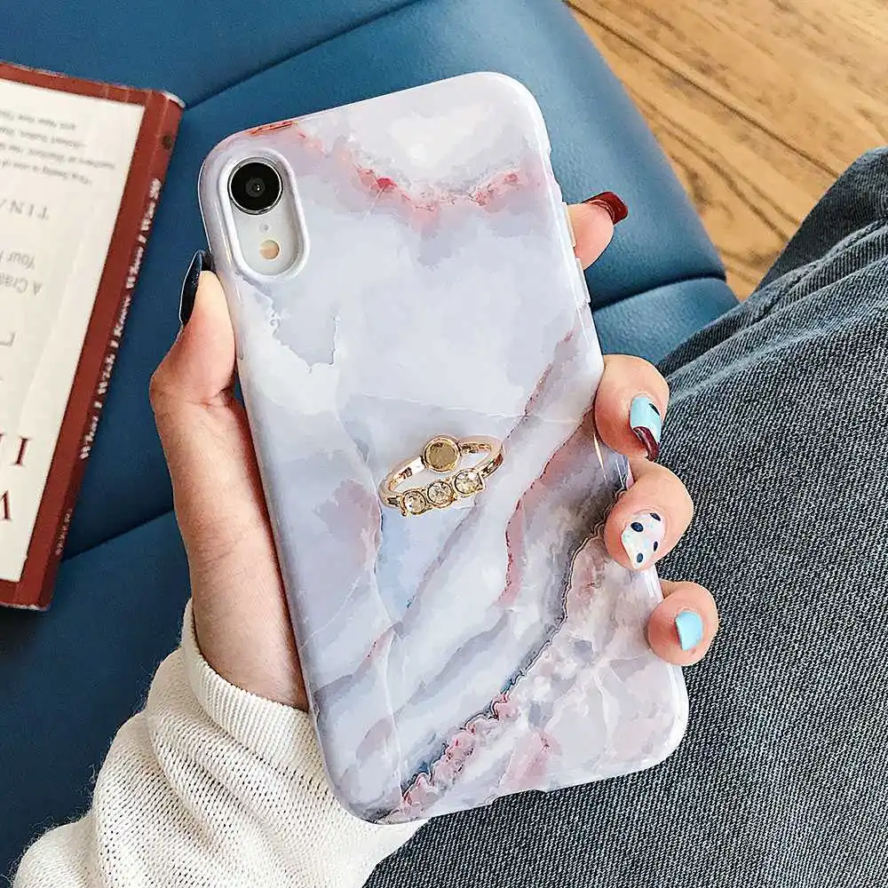 KISSCASE Ultra Thin Phone Case For iPhone XR XS MAX X 10 7 8 Marble Loop Ring Cases 6S 6 Plus Back Cover Funda |