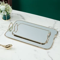 european rectangular metal mirror tray cake dessert tray dressing table cosmetics jewelry display tray modern home decoration