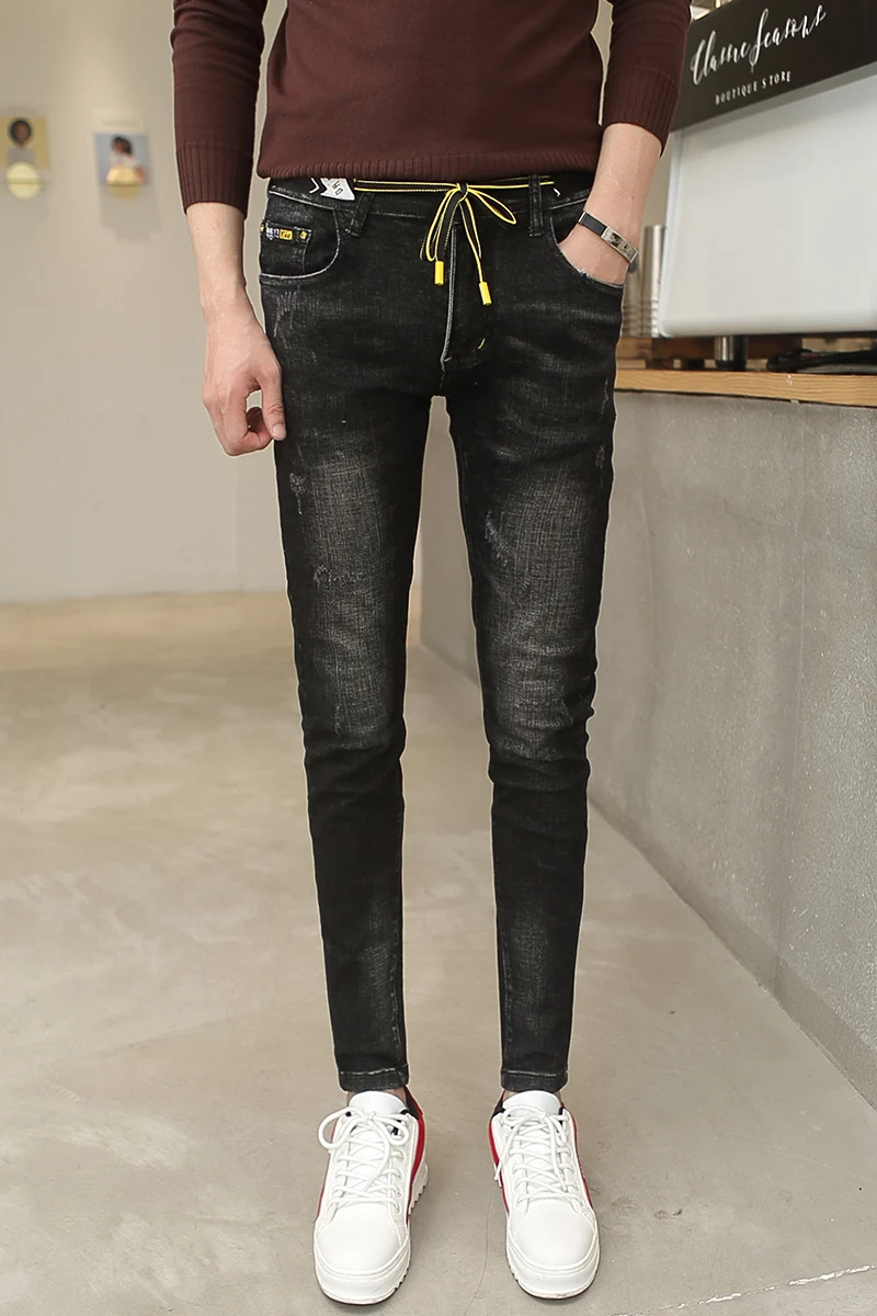 2019 новая одежда на осень и зиму в Корейском стиле Модные мужские узкие джинсовые
