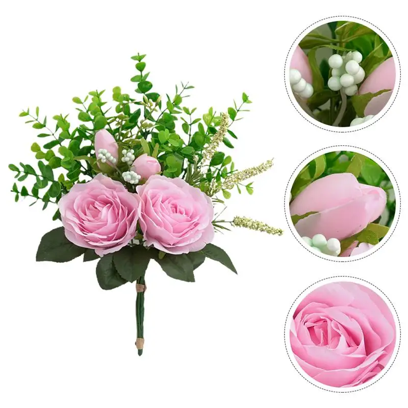 

1PC Wedding Hand Holding Bouquet Emulated Eucalyptus Rose Bouquet for Party Wedding Dorm Home