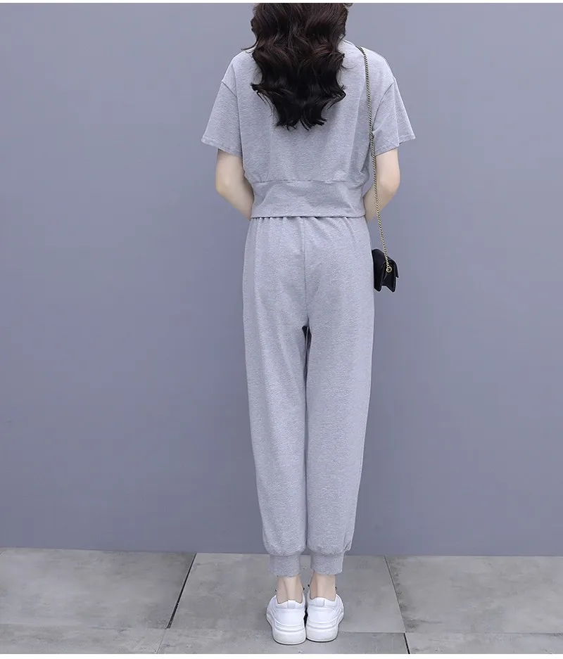 

2021 Summer Solid Color 2 piece sets Women Casual Suit Short Sleeve with Leisure Pocket Shorts Sweatpants Sets Sports Suits