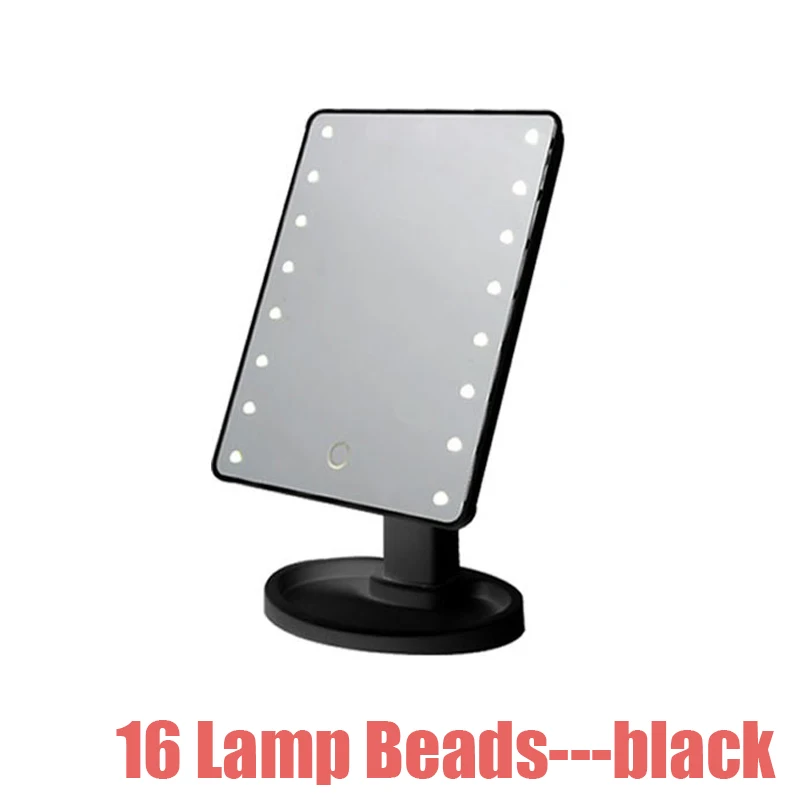 Black-16 LEDs Зеркало для макияжа с 16 светодиодами, косметическое зеркало с сенсорным выключателем, подставка на батарейках для настольной ванной комнаты, спальни, путешествий - Цвет: Black-16 LEDs