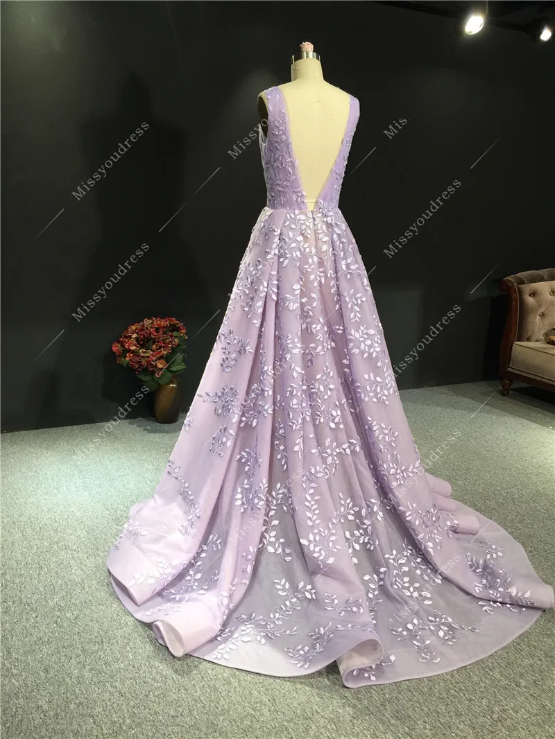 Vestidos de fiesta 2021 Real Sample Luxurious Deep V-Neck Sleeveless Lace Open Back Formal Party Prom Bridal Evening Dresses