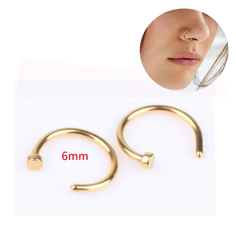 Gold6mm New Fake Body Jewelry Piercing Stud Thin Simple Small Hoop Titanium Steel Sexy Surgical Steel Open Nose Ring On 6/10mm - Окраска металла: Gold6mm
